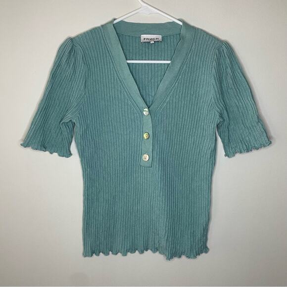 FRNCH Paris Ribbed Button Half Sleeve Sherine Top Size M - Picture 2 of 6